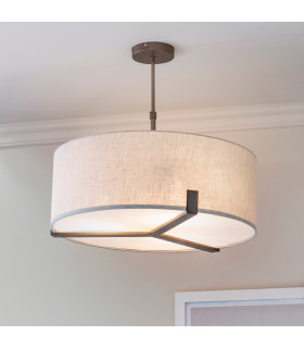 Hayfield Cylindrical Pendant Brushed Bronze Effect Plate & Natural Linen 3 Light Dimmable IP20 - E27-1