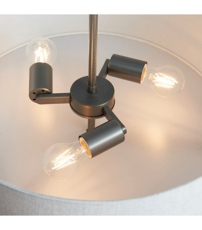 Hayfield Cylindrical Pendant Brushed Bronze Effect Plate & Natural Linen 3 Light Dimmable IP20 - E27-3