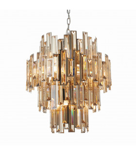 Viviana Pendant Chrome Effect Plate & Champagne Crystal (K9) Drops 12 Light Dimmable IP20 - E14