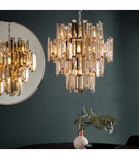 Viviana Pendant Chrome Effect Plate & Champagne Crystal (K9) Drops 12 Light Dimmable IP20 - E14-1