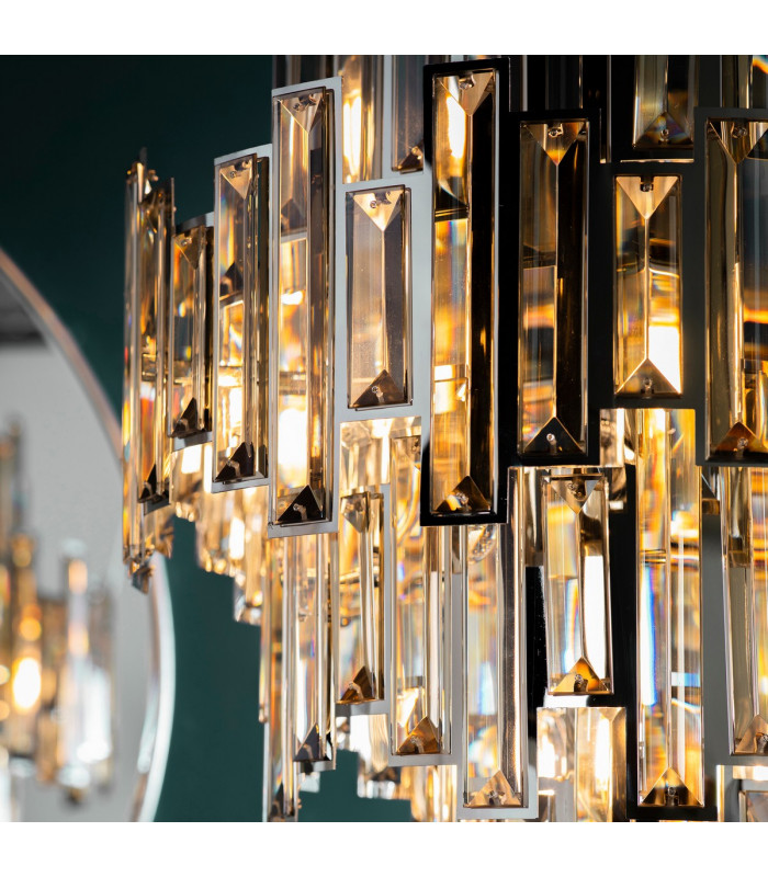 Viviana Pendant Chrome Effect Plate & Champagne Crystal (K9) Drops 12 Light Dimmable IP20 - E14-2
