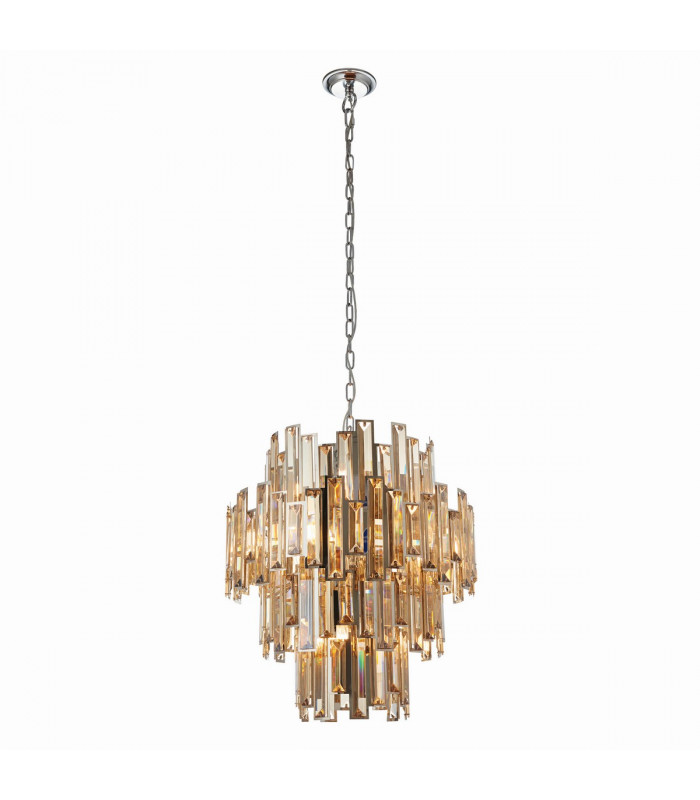 Viviana Pendant Chrome Effect Plate & Champagne Crystal (K9) Drops 12 Light Dimmable IP20 - E14-3