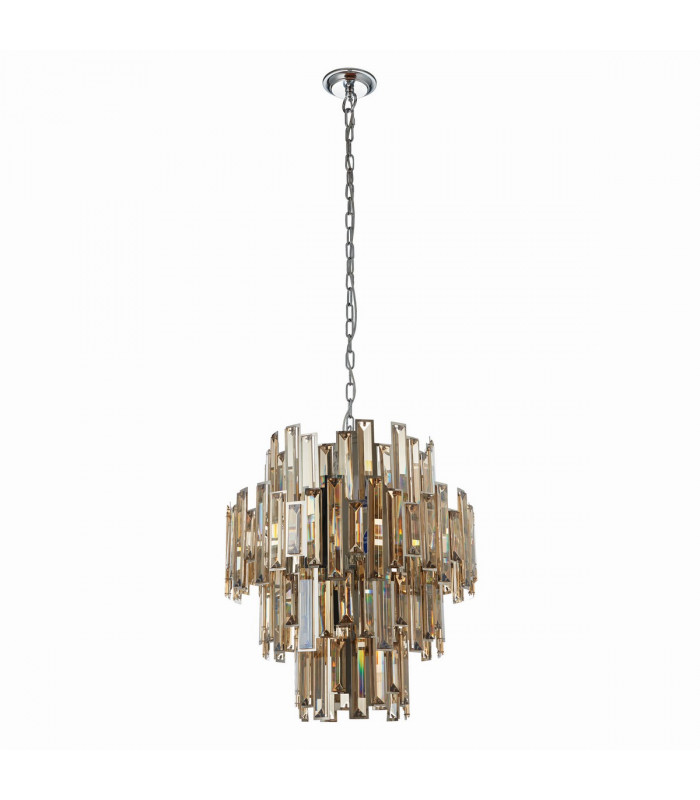 Viviana Pendant Chrome Effect Plate & Champagne Crystal (K9) Drops 12 Light Dimmable IP20 - E14-4