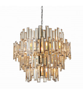 Viviana Pendant Chrome Effect Plate & Champagne Crystal (K9) Drops 15 Light Dimmable IP20 - E14