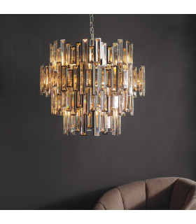 Viviana Pendant Chrome Effect Plate & Champagne Crystal (K9) Drops 15 Light Dimmable IP20 - E14-1