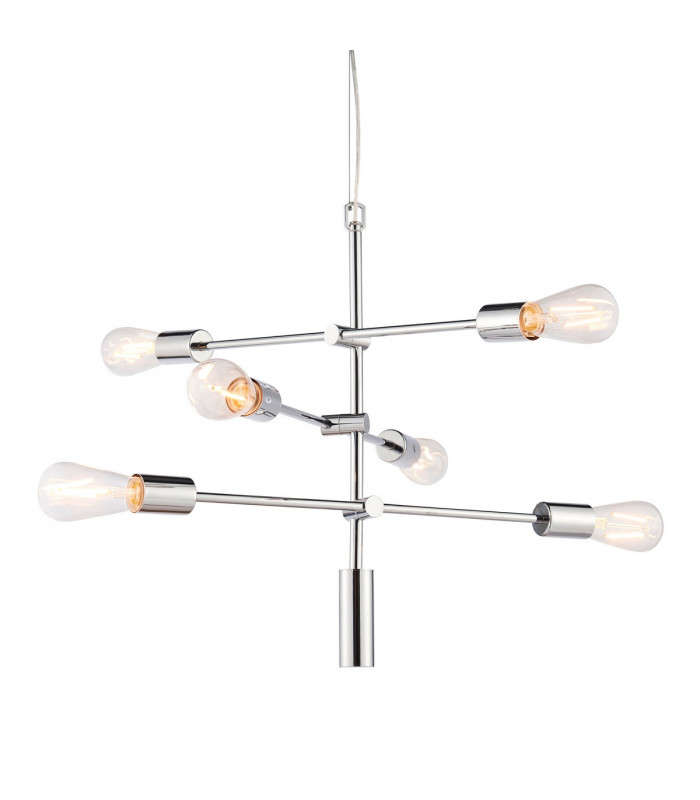 Rubens Pendant Chrome Effect Plate 6 Light Dimmable IP20 - E27