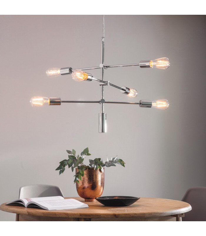 Rubens Pendant Chrome Effect Plate 6 Light Dimmable IP20 - E27-1