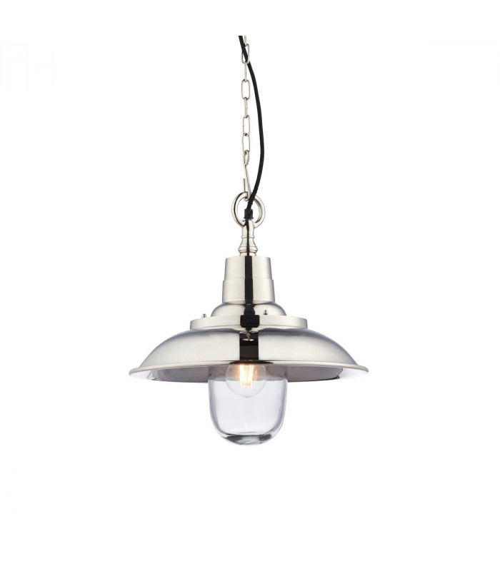 Langley Dome Pendant Bright Nickel Plate & Clear Glass 1 Light Dimmable IP20 - E27