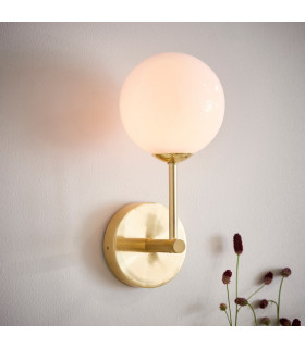Otto Wall Satin Brushed Gold Effect Plate & Gloss Opal Glass 1 Light Dimmable IP20 - G9-1