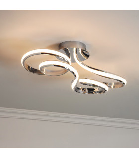 Aria Integrated LED Semi Flush Chrome Effect Plate & Matt White Silicone 1 Light Dimmable IP20-1