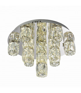 Prisma Integrated LED Flush Chrome Effect Plate & Crystal (K9) Glass Detail 15 Light Dimmable IP20
