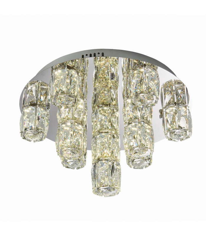 Prisma Integrated LED Flush Chrome Effect Plate & Crystal (K9) Glass Detail 15 Light Dimmable IP20