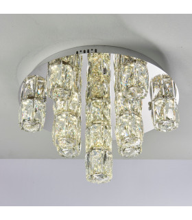 Prisma Integrated LED Flush Chrome Effect Plate & Crystal (K9) Glass Detail 15 Light Dimmable IP20-1