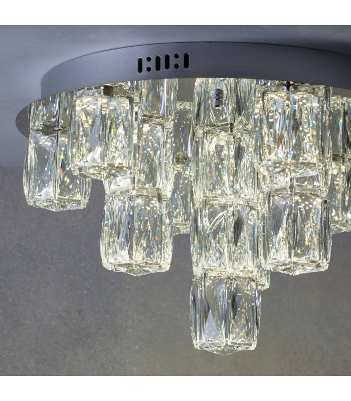 Prisma Integrated LED Flush Chrome Effect Plate & Crystal (K9) Glass Detail 15 Light Dimmable IP20-4