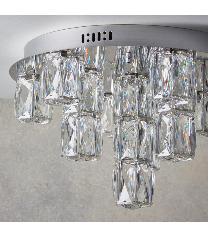 Prisma Integrated LED Flush Chrome Effect Plate & Crystal (K9) Glass Detail 15 Light Dimmable IP20-5