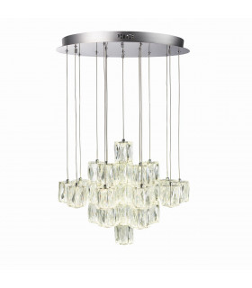 Prisma Integrated LED Pendant Chrome Effect Plate & Crystal (K9) Glass Detail 30 Light IP20