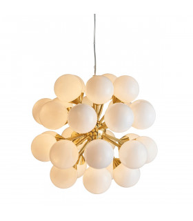Oscar Globe Pendant Satin Brushed Gold Effect Plate & Gloss White Glass 28 Light Dimmable IP20 - G9