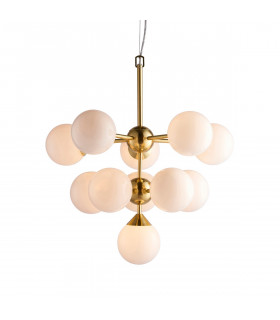 Oscar Globe Pendant Satin Brushed Gold Effect Plate & Gloss White Glass 11 Light Dimmable IP20 - G9