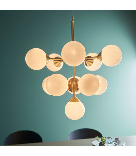 Oscar Globe Pendant Satin Brushed Gold Effect Plate & Gloss White Glass 11 Light Dimmable IP20 - G9-1