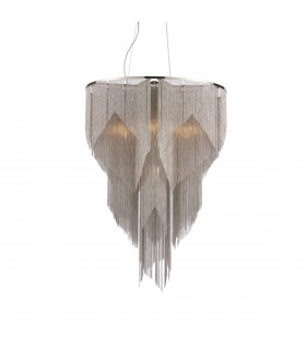 Loire Pendant Bright Nickel Plate & Silver Effect Chain 7 Light Dimmable IP20 - E14