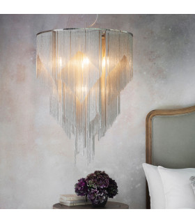 Loire Pendant Bright Nickel Plate & Silver Effect Chain 7 Light Dimmable IP20 - E14-1