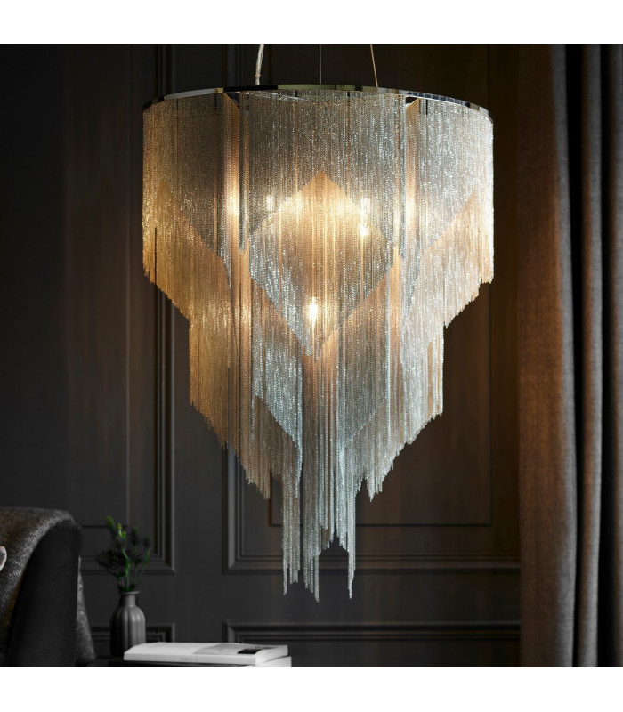 Loire Pendant Bright Nickel Plate & Silver Effect Chain 7 Light Dimmable IP20 - E14-3