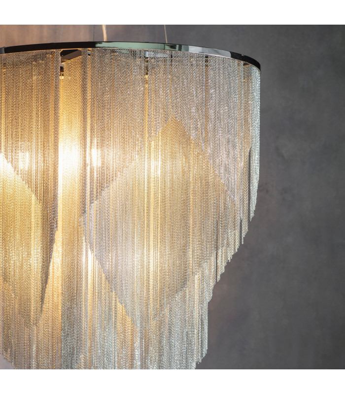 Loire Pendant Bright Nickel Plate & Silver Effect Chain 7 Light Dimmable IP20 - E14-4