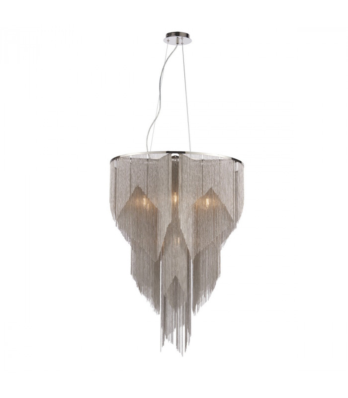 Loire Pendant Bright Nickel Plate & Silver Effect Chain 7 Light Dimmable IP20 - E14