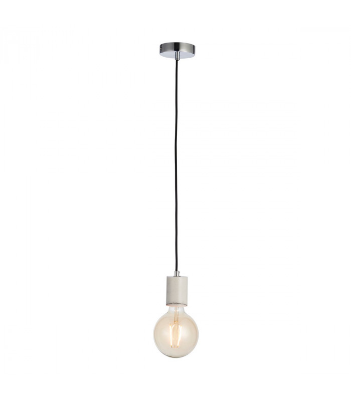 Otto Pendant White & Grey Marble With Chrome Effect Plate 1 Light Dimmable IP20 - E27