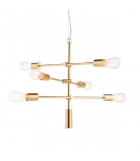Rubens Pendant Satin Brushed Gold Effect Plate 6 Light Dimmable IP20 - E27