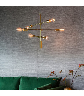 Rubens Pendant Satin Brushed Gold Effect Plate 6 Light Dimmable IP20 - E27-1