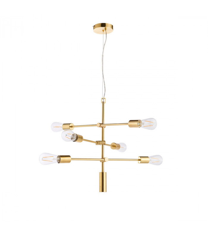 Rubens Pendant Satin Brushed Gold Effect Plate 6 Light Dimmable IP20 - E27