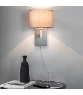 Owen Usb Wall Matt Nickel Plate 1 Light IP20 - E27 (Shade Sold Separately)-1