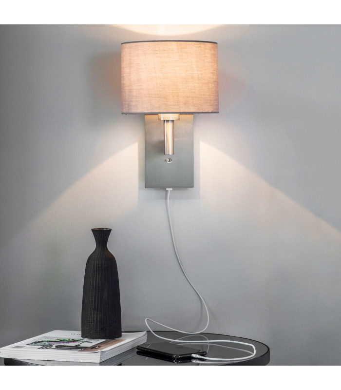 Owen Usb Wall Matt Nickel Plate 1 Light IP20 - E27 (Shade Sold Separately)-1