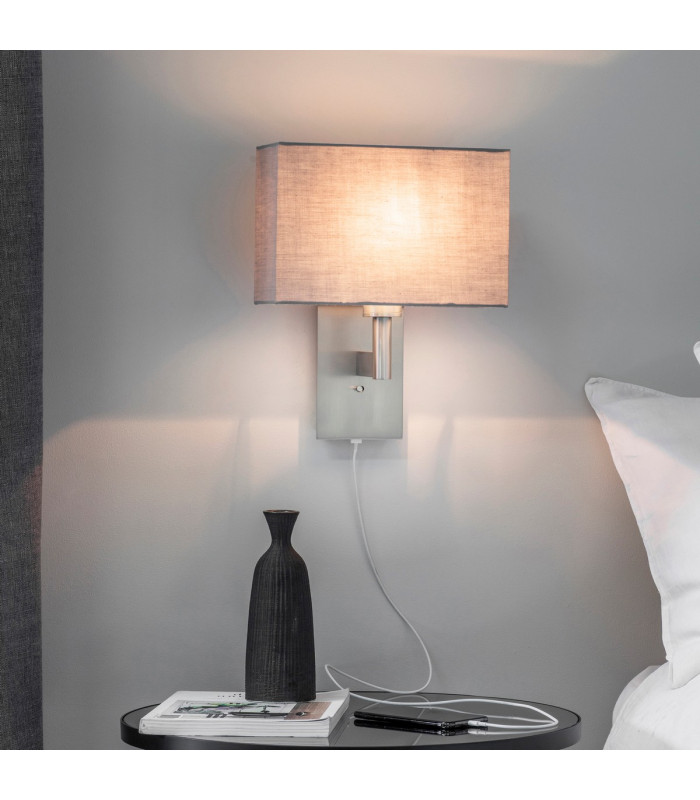 Owen Usb Wall Matt Nickel Plate 1 Light IP20 - E27 (Shade Sold Separately)-4