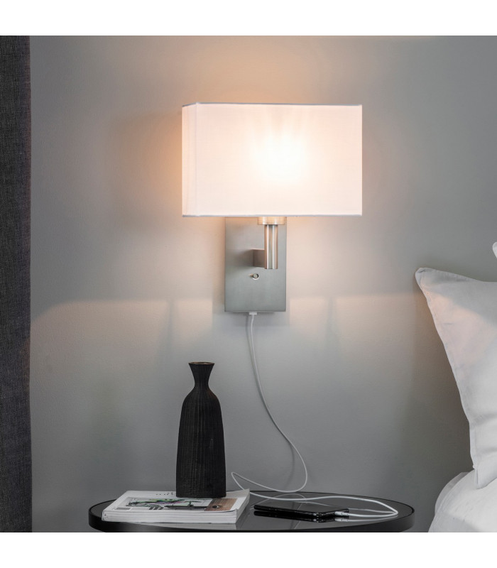 Owen Usb Wall Matt Nickel Plate 1 Light IP20 - E27 (Shade Sold Separately)-5