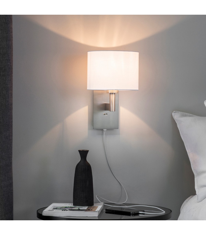 Owen Usb Wall Matt Nickel Plate 1 Light IP20 - E27 (Shade Sold Separately)-6