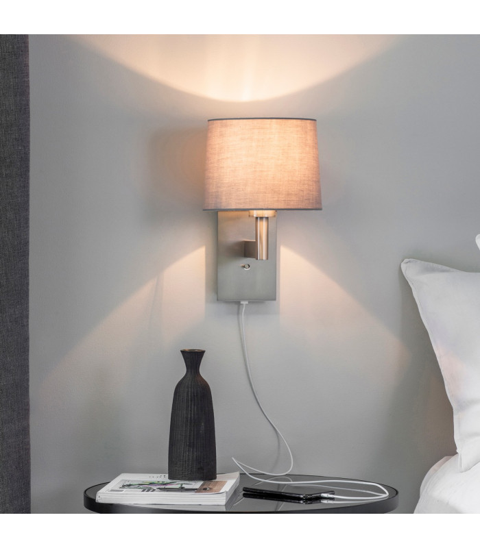 Owen Usb Wall Matt Nickel Plate 1 Light IP20 - E27 (Shade Sold Separately)