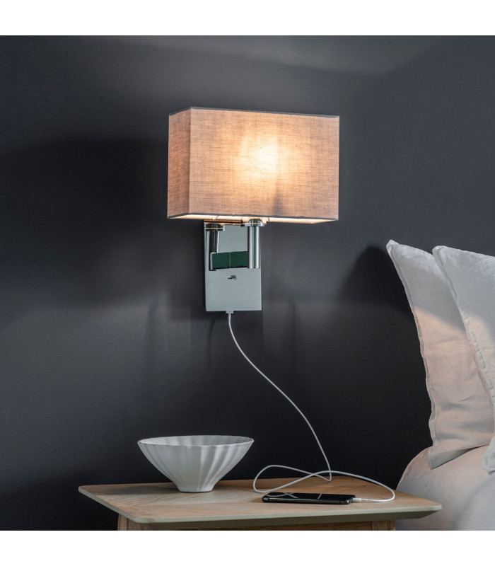 Owen Usb Wall Chrome Effect Plate 1 Light IP20 - E27 (Shade Sold Separately)-2
