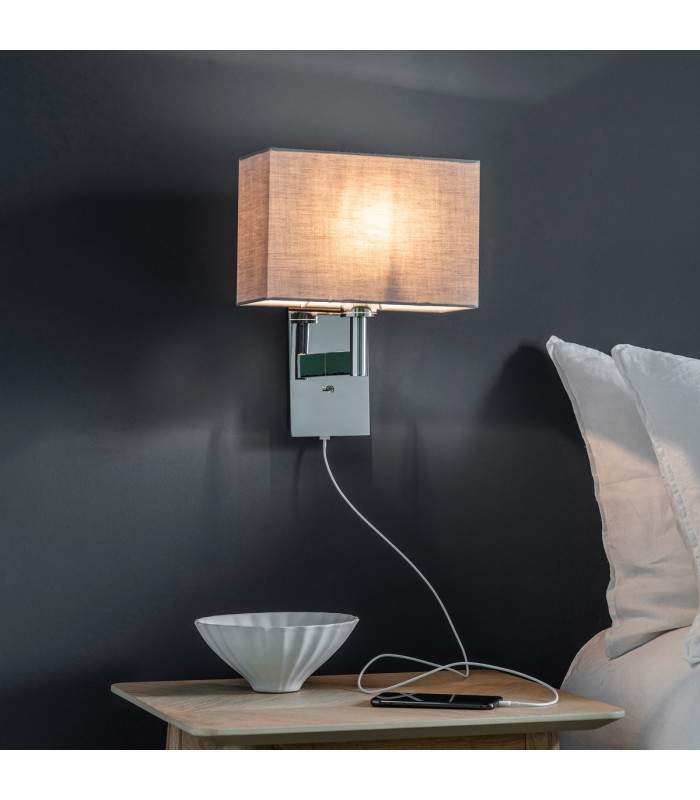 Owen Usb Wall Chrome Effect Plate 1 Light IP20 - E27 (Shade Sold Separately)-4