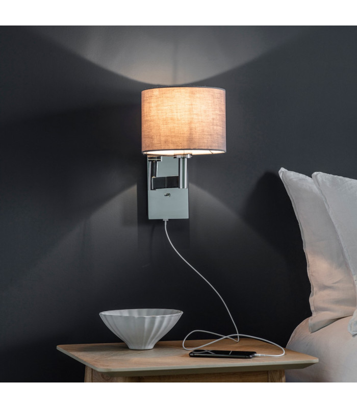 Owen Usb Wall Chrome Effect Plate 1 Light IP20 - E27 (Shade Sold Separately)-5