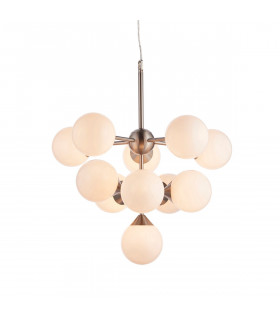Oscar Globe Pendant Satin Nickel Effect Plate & Gloss White Glass 11 Light Dimmable IP20 - G9