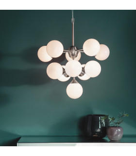 Oscar Globe Pendant Satin Nickel Effect Plate & Gloss White Glass 11 Light Dimmable IP20 - G9-1
