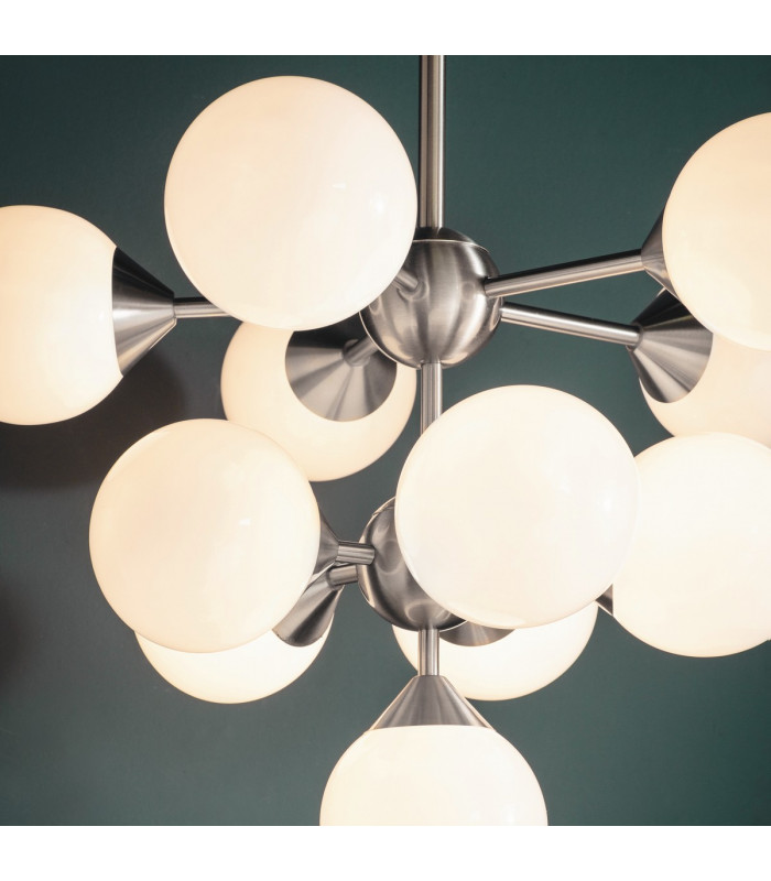 Oscar Globe Pendant Satin Nickel Effect Plate & Gloss White Glass 11 Light Dimmable IP20 - G9-2