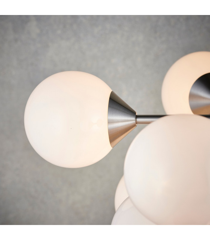 Oscar Globe Pendant Satin Nickel Effect Plate & Gloss White Glass 11 Light Dimmable IP20 - G9-3