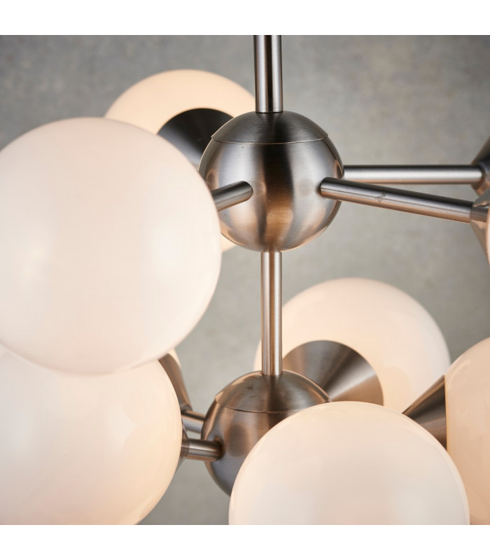 Oscar Globe Pendant Satin Nickel Effect Plate & Gloss White Glass 11 Light Dimmable IP20 - G9-4