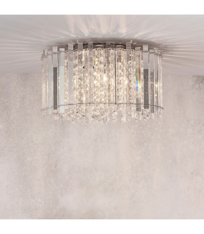 Hanna Flush Clear Crystal (K5) Glass & Chrome Effect Plate 4 Light Dimmable IP20 - G9-4