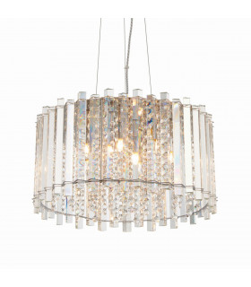 Hanna Pendant Clear Crystal (K5) Glass & Chrome Effect Plate 5 Light Dimmable IP20 - G9
