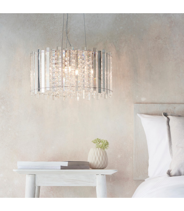 Hanna Pendant Clear Crystal (K5) Glass & Chrome Effect Plate 5 Light Dimmable IP20 - G9-1