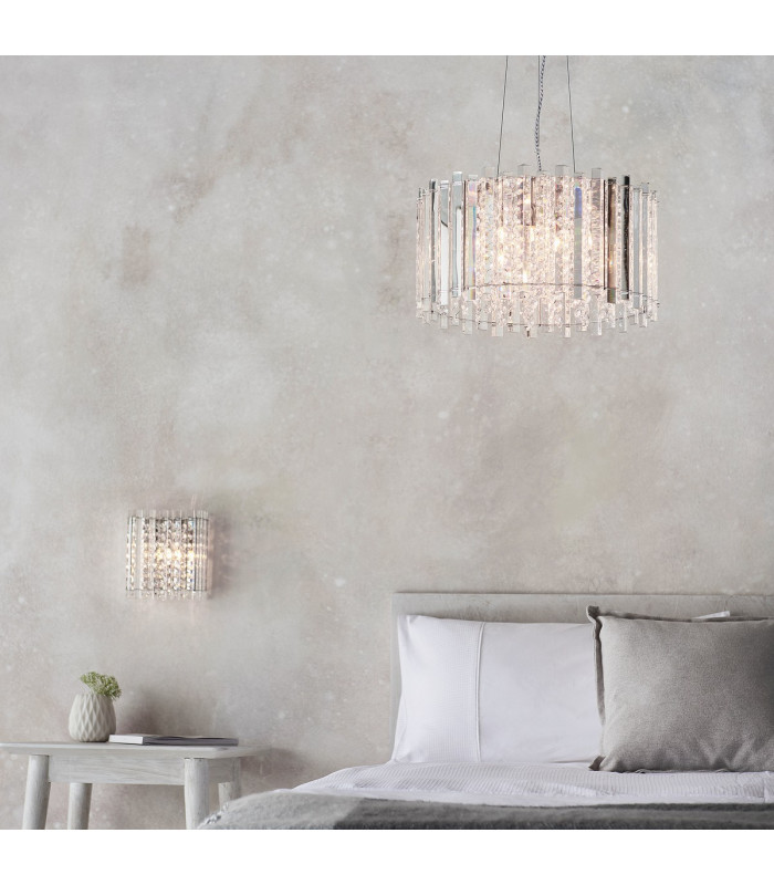 Hanna Pendant Clear Crystal (K5) Glass & Chrome Effect Plate 5 Light Dimmable IP20 - G9-4